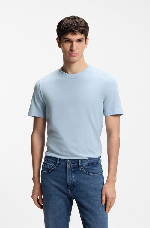 Camiseta De Mistura De Algodão Com Estrutura Jacquard Em Relevo