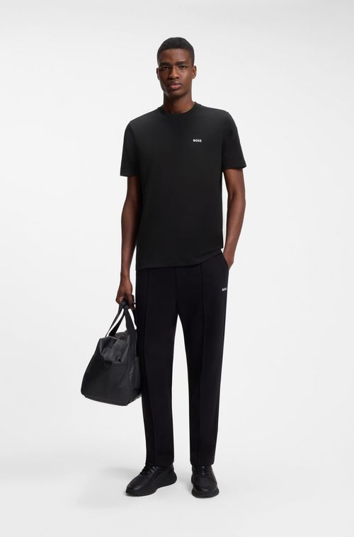 Camiseta de ajuste regular em algodão elástico com logo contrastante