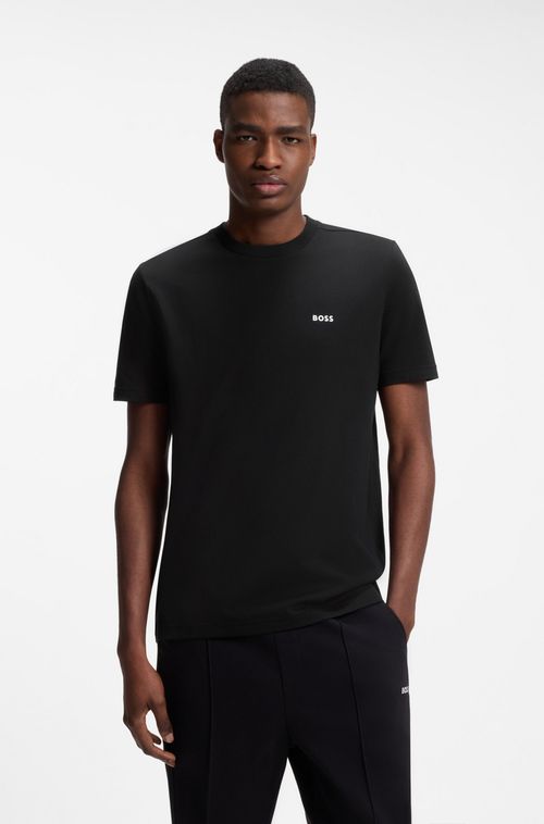 Camiseta de ajuste regular em algodão elástico com logo contrastante
