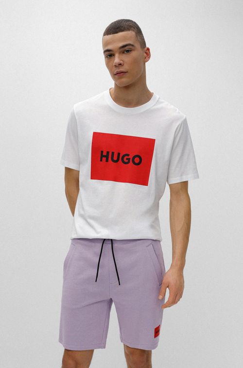 Camiseta De Gola Careca Em Jersey De Algodão Com Logo Retangular