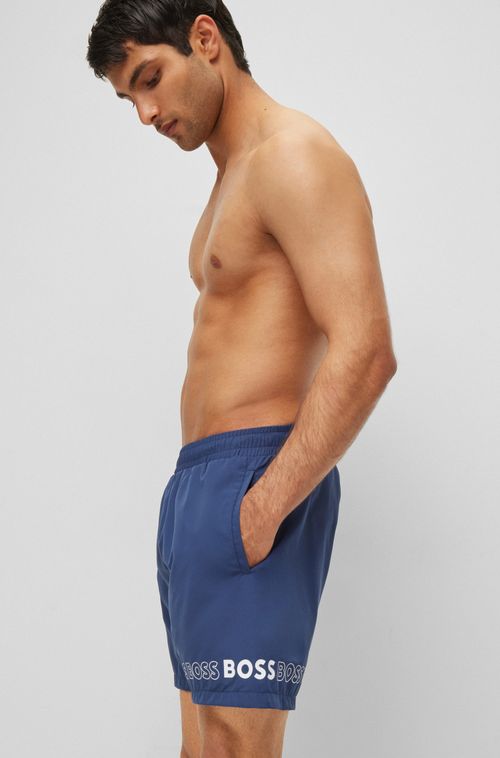 Shorts De Praia Em Material Reciclado Com Logos Em Repetição