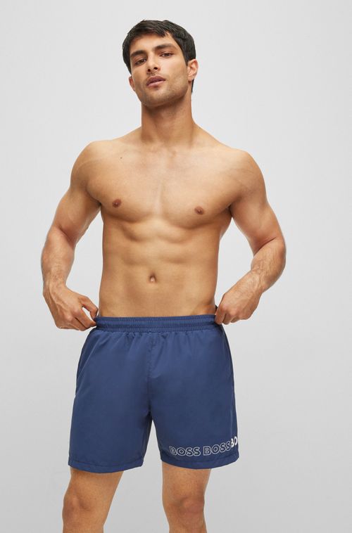 Shorts De Praia Em Material Reciclado Com Logos Em Repetição