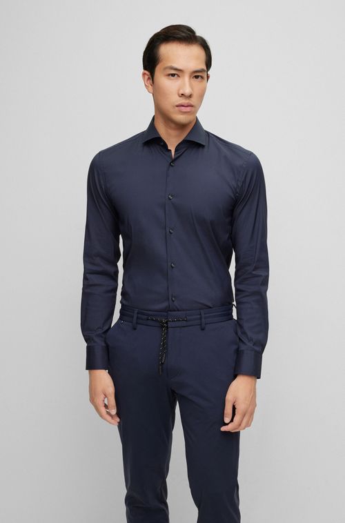 Camisa Slim Fit Em Popeline De Algodão Easy Iron