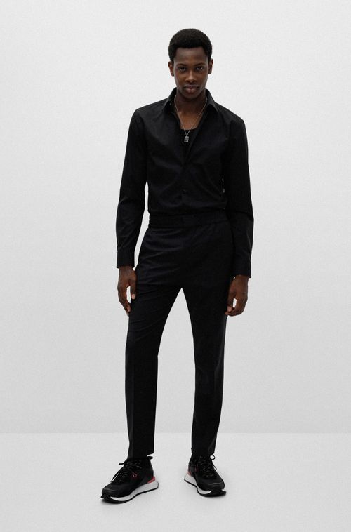 Camisa De Ajuste Slim Em Popelina De Algodão