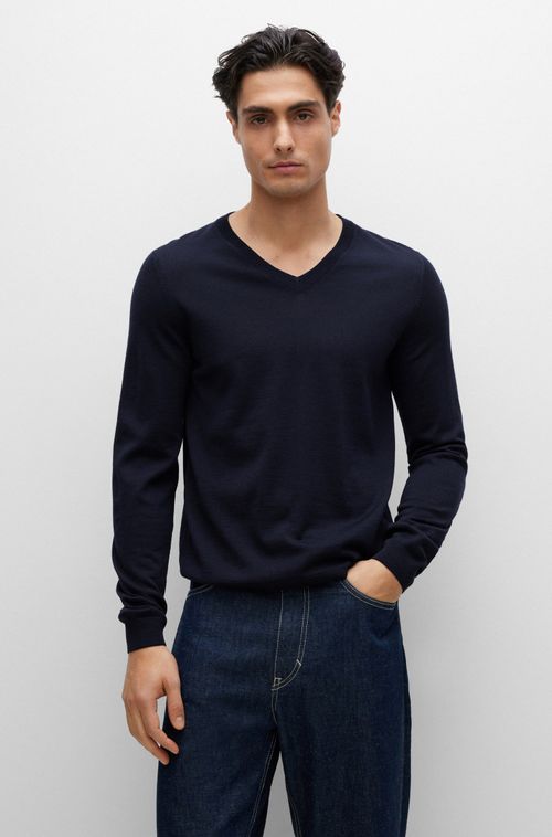Sueter Slim Fit Em Lã Virgem Com Gola V