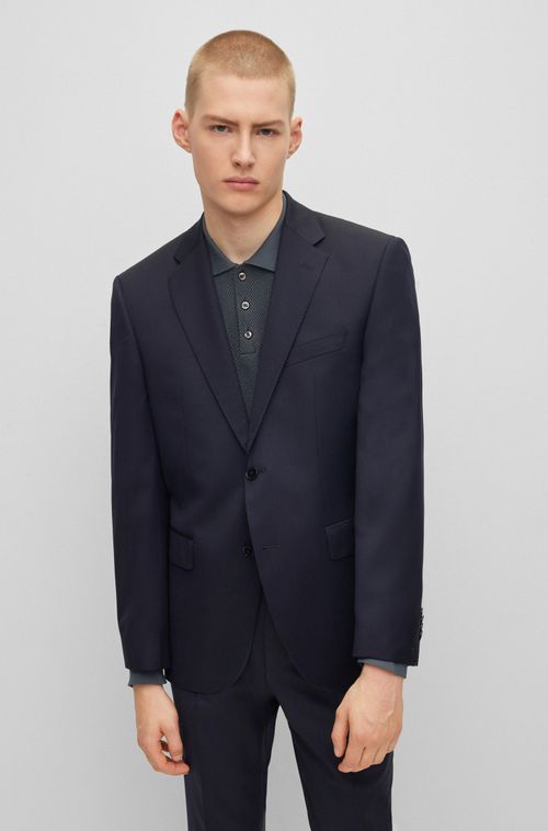 Blazer De Fechamento Simples Em Sarja De Lã Virgem