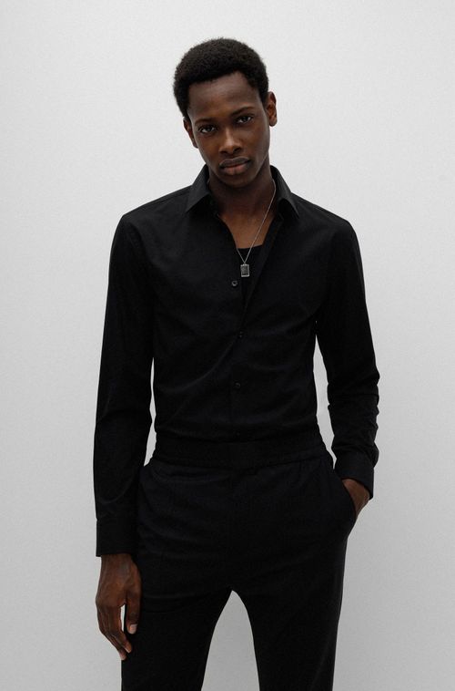 Camisa De Ajuste Slim Em Popelina De Algodão