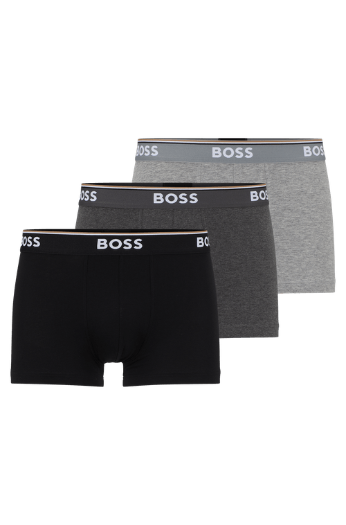 Conjunto De Três Boxers De Algodão Stretch Com Logo Na Cintura