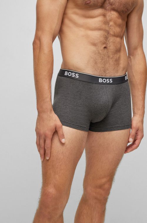 Conjunto De Três Boxers De Algodão Stretch Com Logo Na Cintura