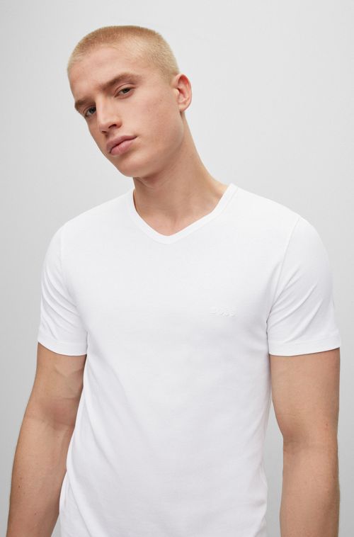 Conjunto De Três Camisetas Com Gola Em V Em Jersey De Algodão