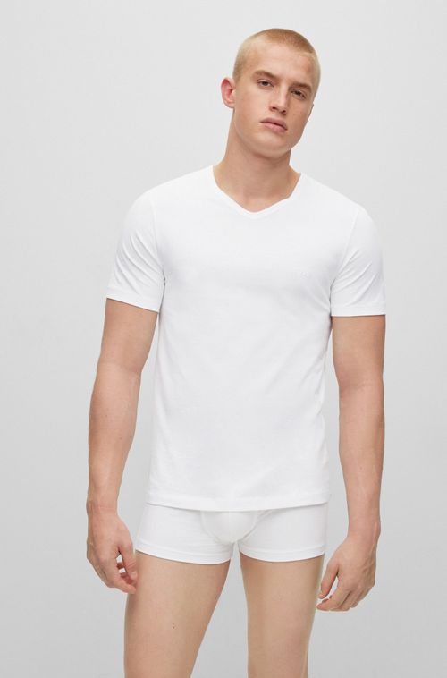 Conjunto De Três Camisetas Com Gola Em V Em Jersey De Algodão