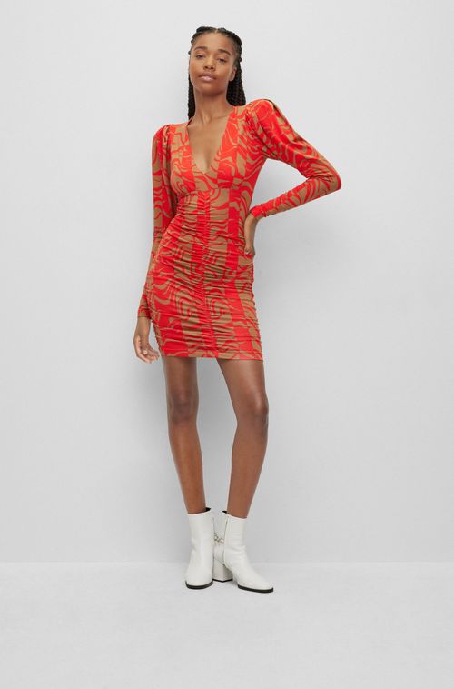 Vestido Mini Slim Fit Com Estampa Ondulada Em Jersey Stretch