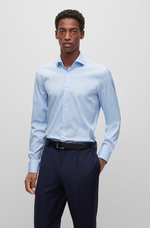 Camisa Slim Fit Em Popeline De Algodão Easy Iron