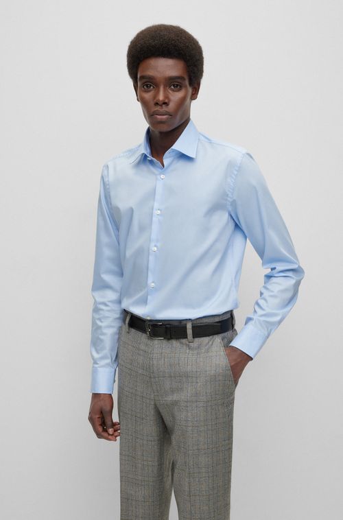 Camisa De Ajuste Slim Em Popelina De Algodão