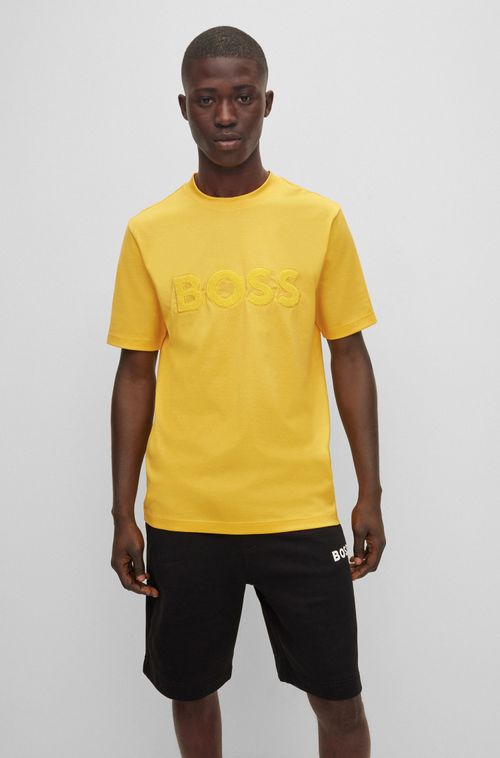 Camiseta Regular Fit Em Jersey De Algodão Com Logotipo Atoalhado