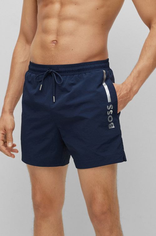 Shorts De Praia Em Tecido Reciclado De Secagem Rápida Com Logo Metálico