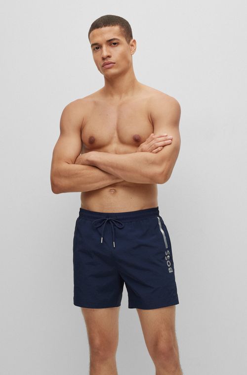 Shorts De Praia Em Tecido Reciclado De Secagem Rápida Com Logo Metálico