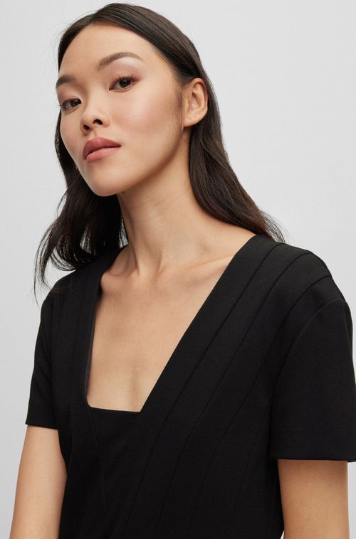 Vestido Slim-Fit De Manga Curta Com Detalhes De Costura