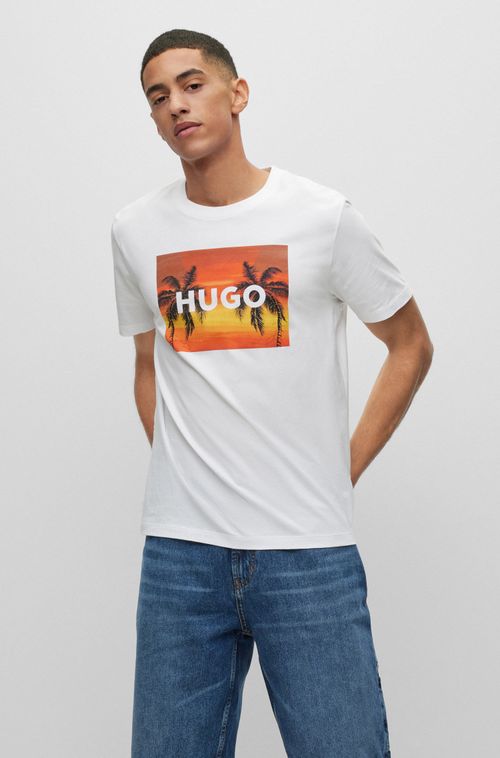 Camiseta Em Jersey De Algodão Com Arte De Palmeira Da Marca