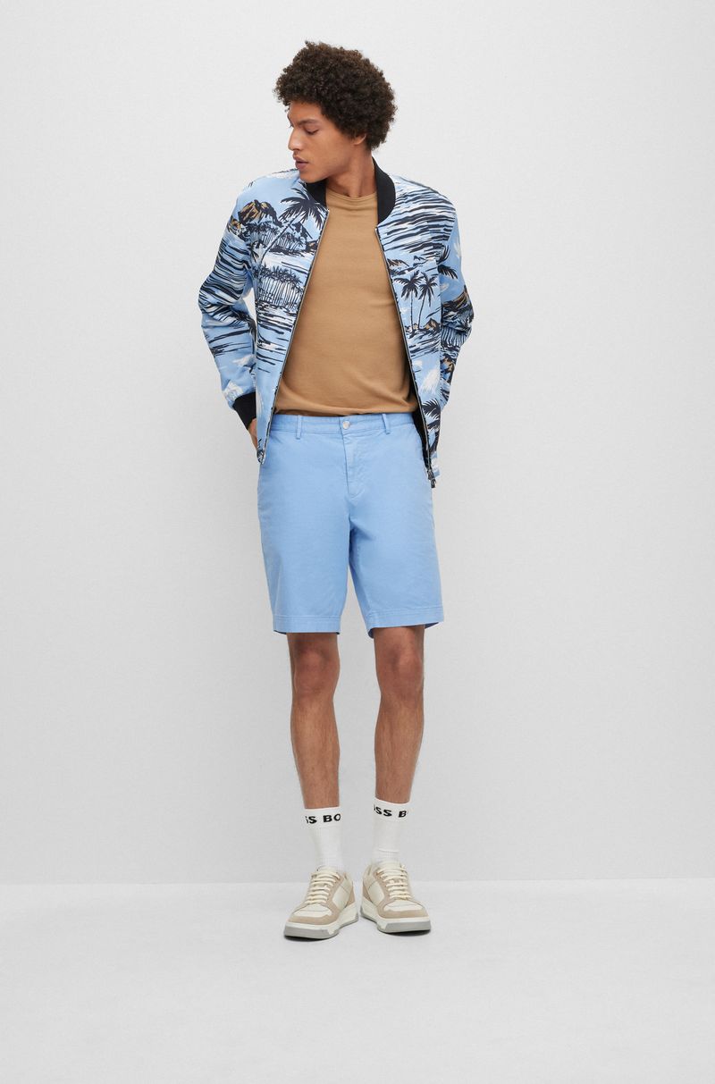 Shorts Slim Fit Em Algodão Elástico