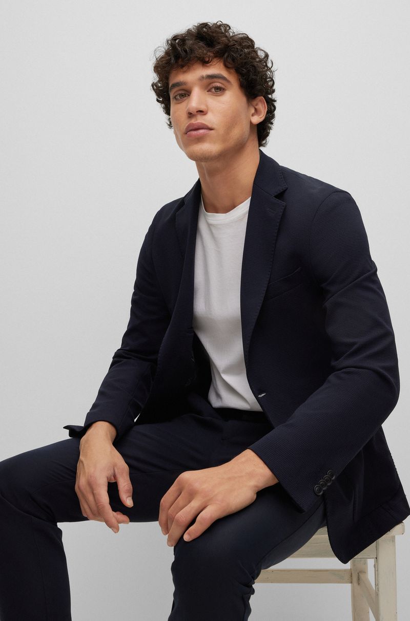 Blazer Slim Fit Em Jérsei De Desempenho Elástico Com Micro Estampas