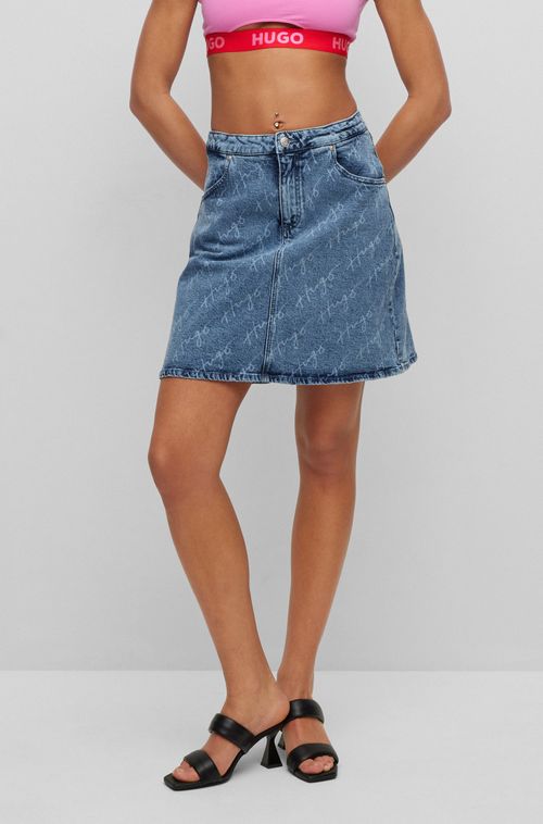 Minissaia Jeans Slim Fit Com Logotipos Manuscritos