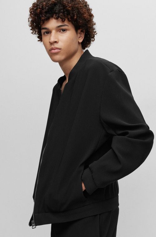 Jaqueta Slim Fit Em Tecido Elástico Com Efeito Plissado