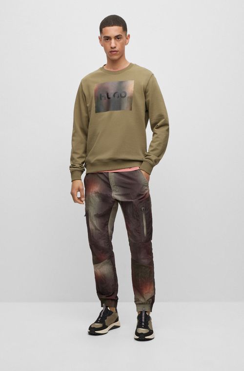 Blusa De Manga Comprida De Algodão Felpudo Com Caimento Regular E Estampa De Logotipo Em Caixa