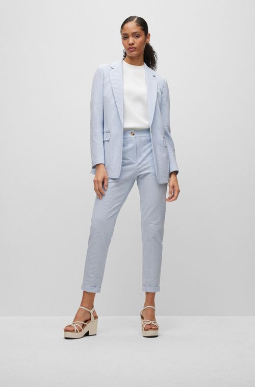 Blazer De Caimento Regular Em Mistura De Algodão E Anarruga Listrada