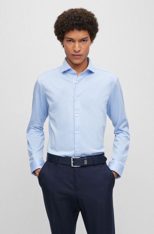 Camisa De Caimento Regular Em Tecido Superflexível Estruturado