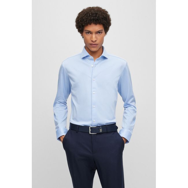 Camisa De Caimento Regular Em Tecido Superflexível Estruturado