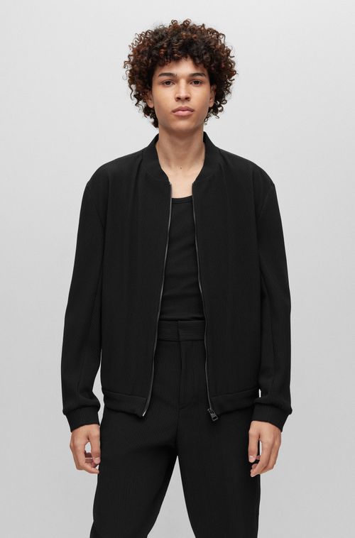 Jaqueta Slim Fit Em Tecido Elástico Com Efeito Plissado