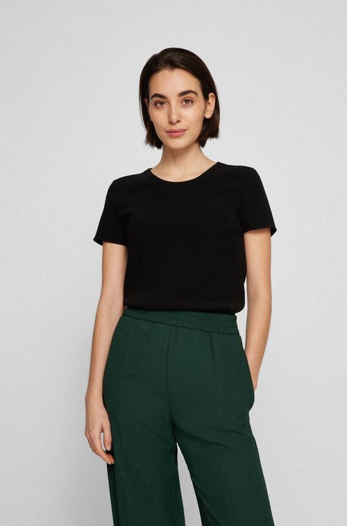 Blusa De Crepe Com Mangas Curtas