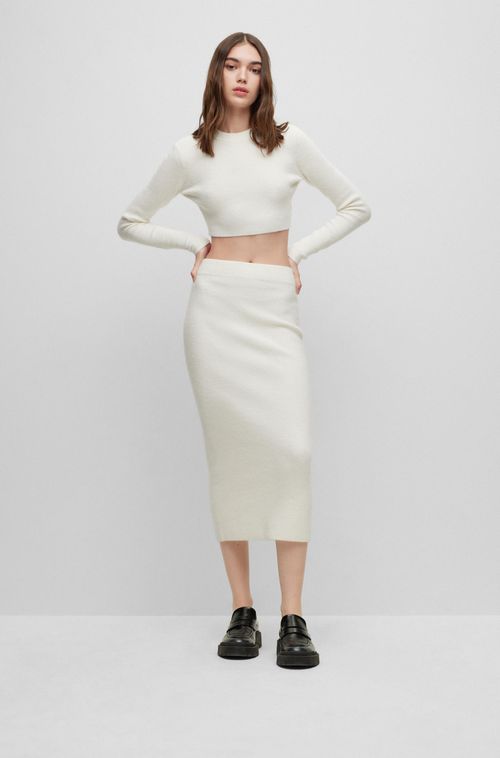 Saia Midi Slim Fit Tricotada Com Lã E Alpaca