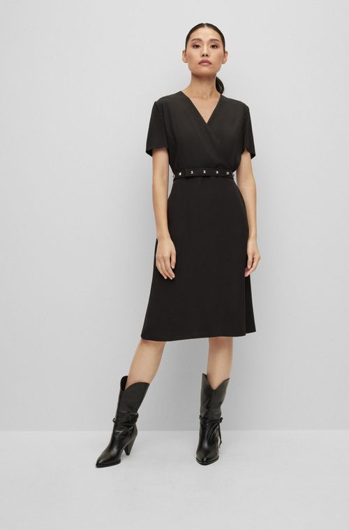 Vestido Social Slim Fit Com Cinto Enfeitado Com Ferragens