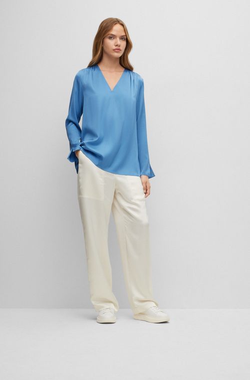 Blusa Com Decote Em V Em Crepe De Chine De Seda Stretch
