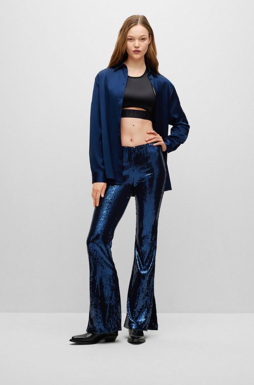 Legging Boca De Sino Slim Fit Com Enfeites De Lantejoulas