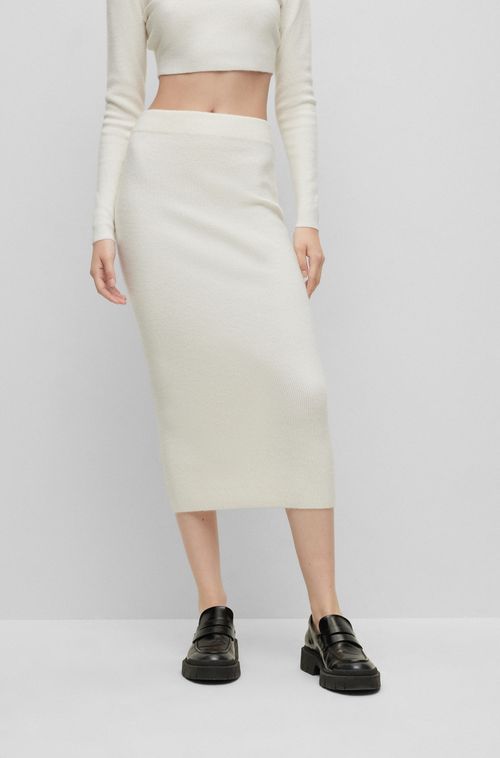 Saia Midi Slim Fit Tricotada Com Lã E Alpaca