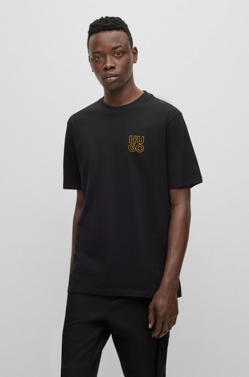 Camiseta De Gola Redonda Em Algodão Orgânico Com Logotipo Sobreposto