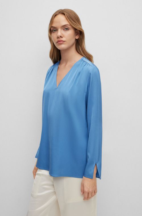 Blusa Com Decote Em V Em Crepe De Chine De Seda Stretch