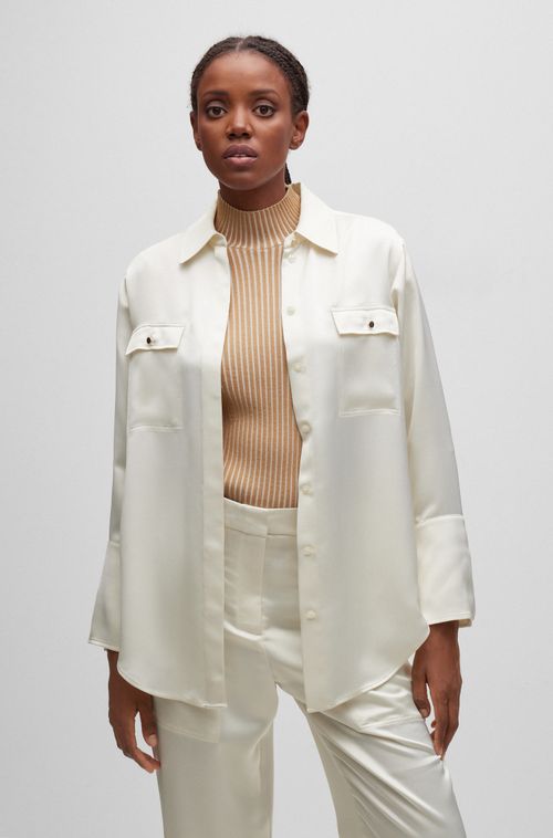 Blusa De Manga Comprida Em Cetim Pesado