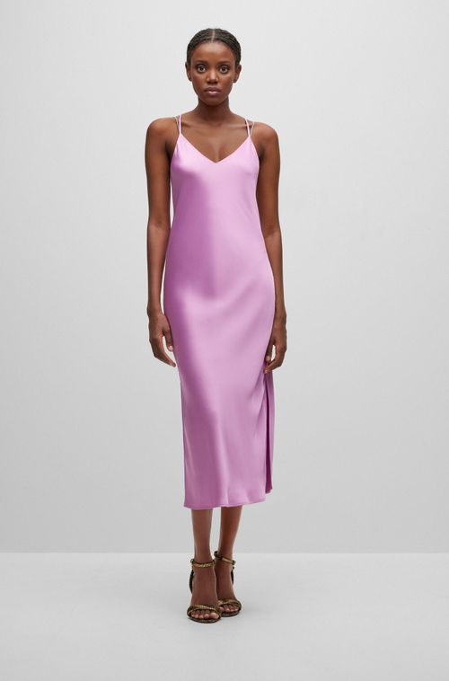 Vestido Sem Mangas De Cetim Pesado Com Alças De Corrente
