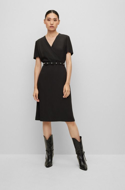 Vestido Social Slim Fit Com Cinto Enfeitado Com Ferragens