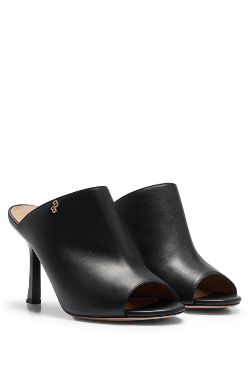 Mules Abertos De Couro Nappa Com Salto De 9 Cm
