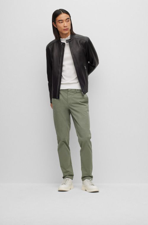 Jaqueta Regular-Fit Em Couro De Cordeiro Com Gola Alta.