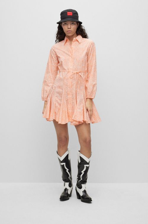 Vestido Camisa De Manga Longa Em Algodão Estampado Paisley