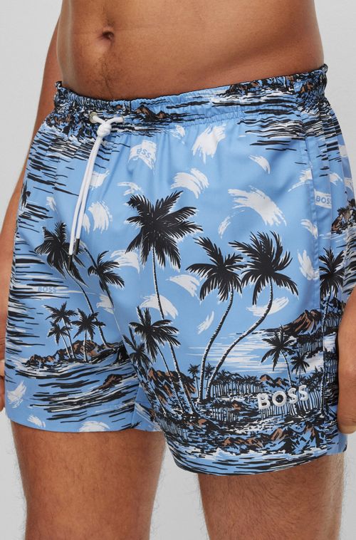 Shorts De Praia Com Estampa Da Temporada Em Tecido Reciclado De Secagem Rápida