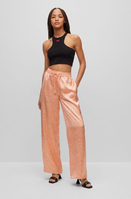 Calça Relaxada Em Cetim Estampado Paisley