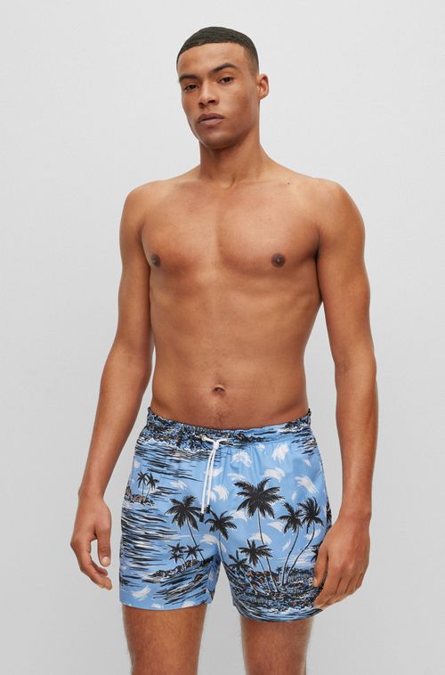Shorts De Praia Com Estampa Da Temporada Em Tecido Reciclado De Secagem Rápida