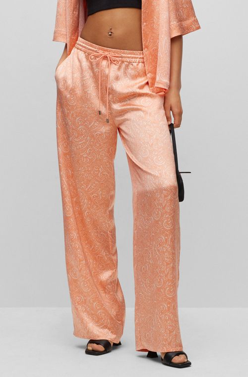 Calça Relaxada Em Cetim Estampado Paisley